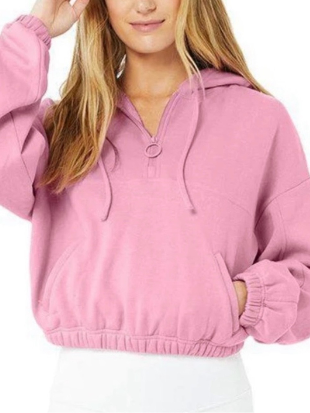 ALO Yoga Pink Half-Zip Hooded Sweatshirt